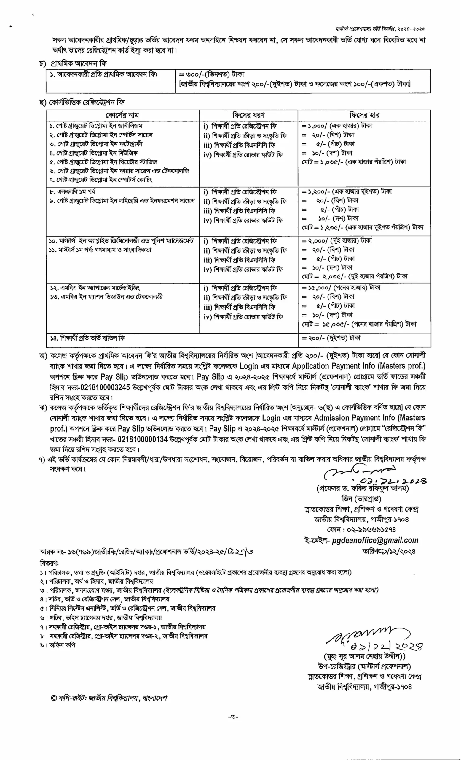 জাতীয় বিশ্ববিদ্যালয়ে মাস্টার্স প্রফেশনাল কোর্সে ভর্তি