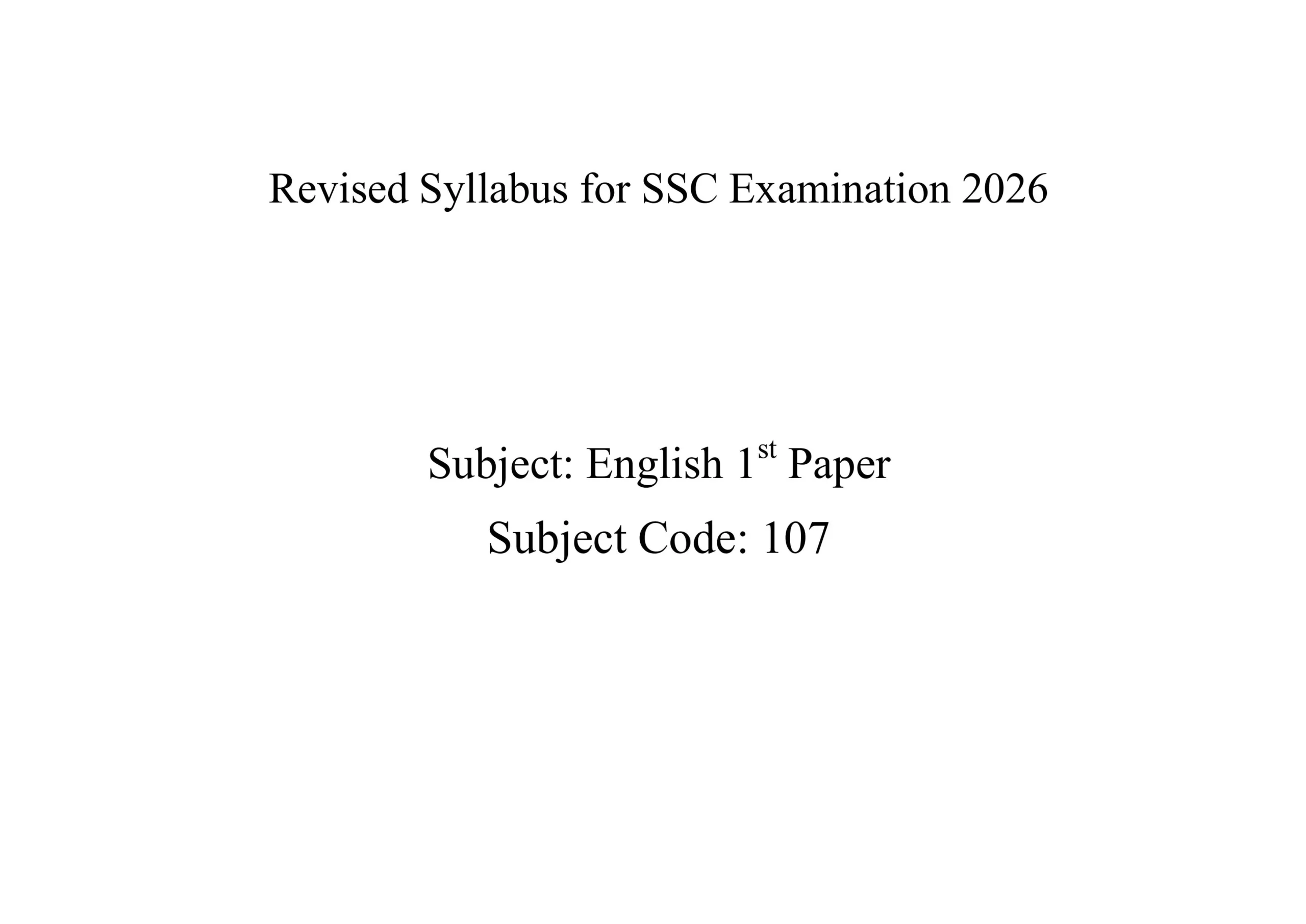 SSC English 1st Paper Syllabus 2026 এবং মানবন্টন।